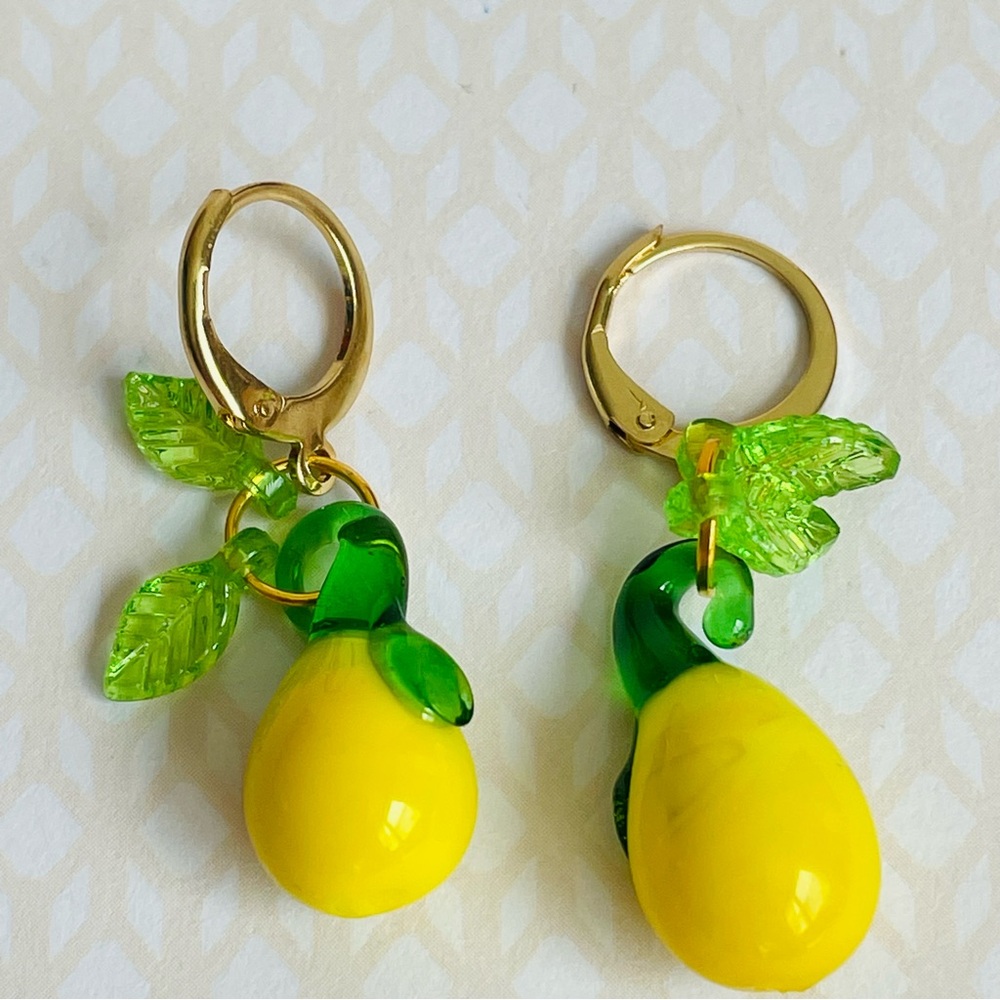 Lemon Lampwork Glass Drop Pierced Earrings - Picture 5 of 5